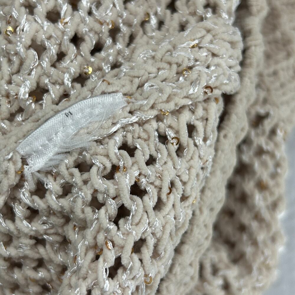 JOIE Sweater M Chenille Metallic Sequin Mesh Stitch Vest Pullover Beige Silver - Picture 7 of 10